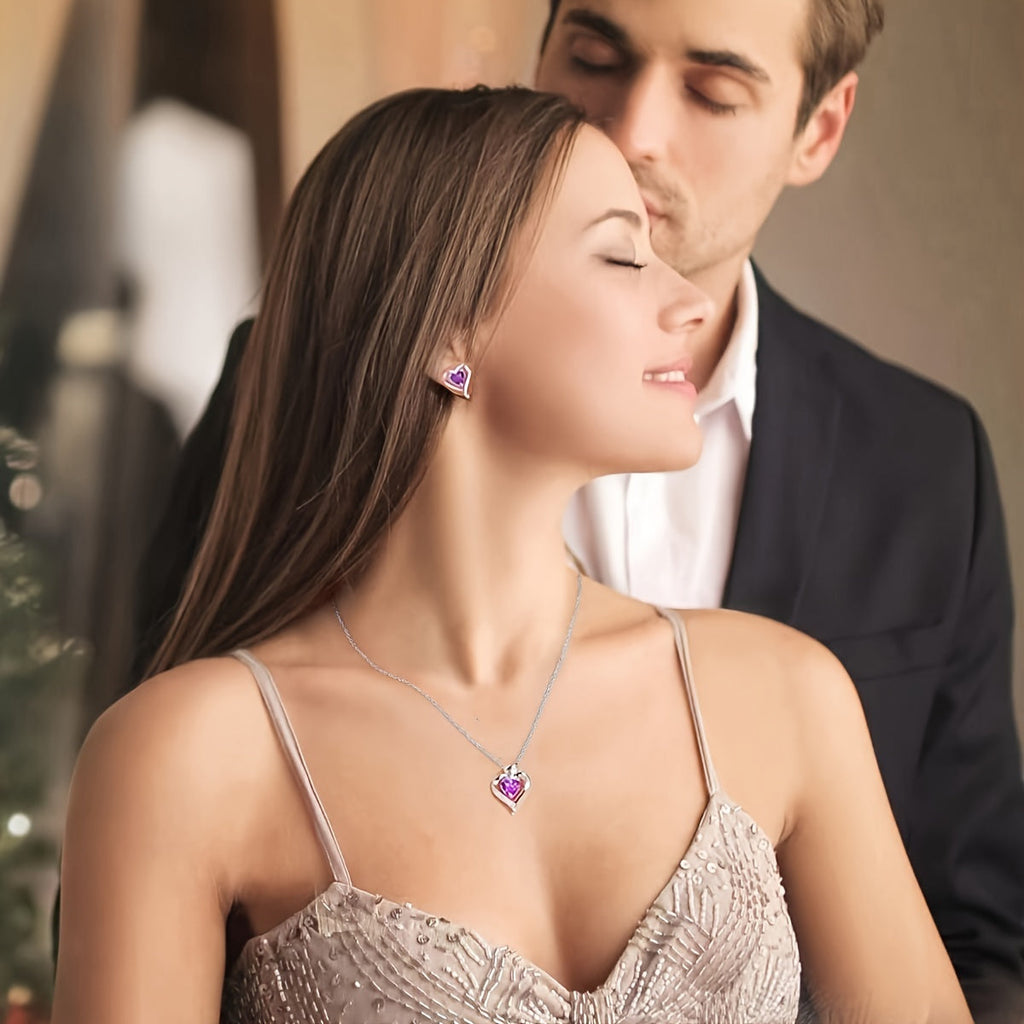 Elegant Heart-Shaped Jewelry Set With Purple Gemstones