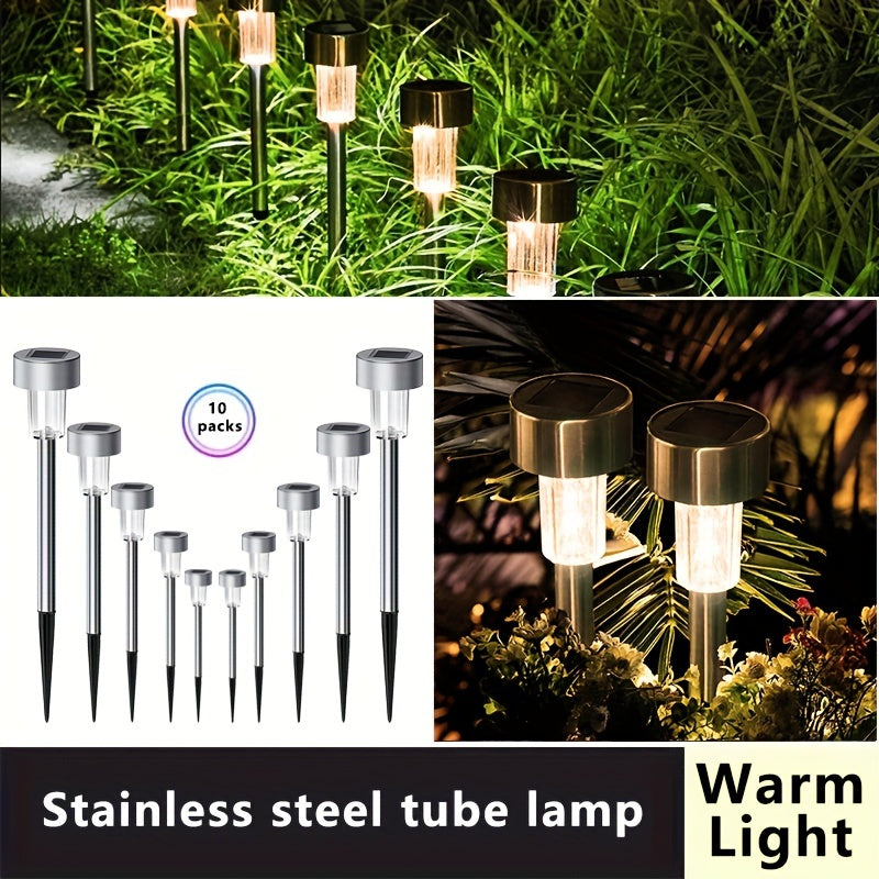 Solar LED Path Lights Outdoor Stainless Steel (10-Pack)