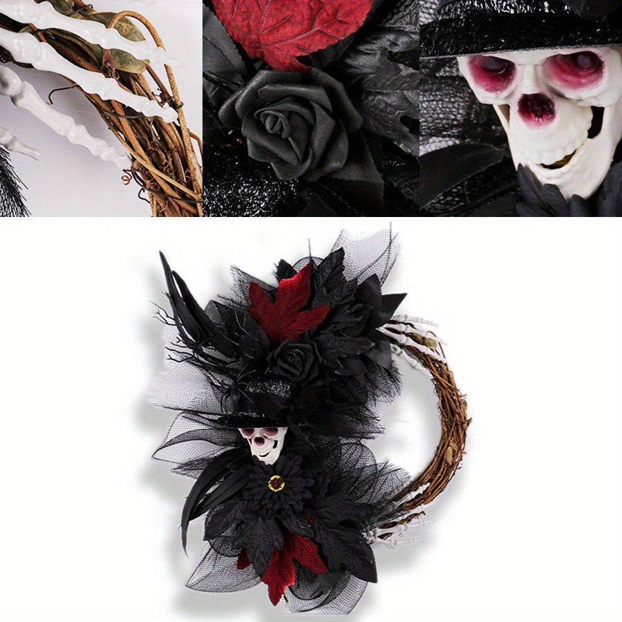 Halloween Skull Rose Wreath Door Hanging