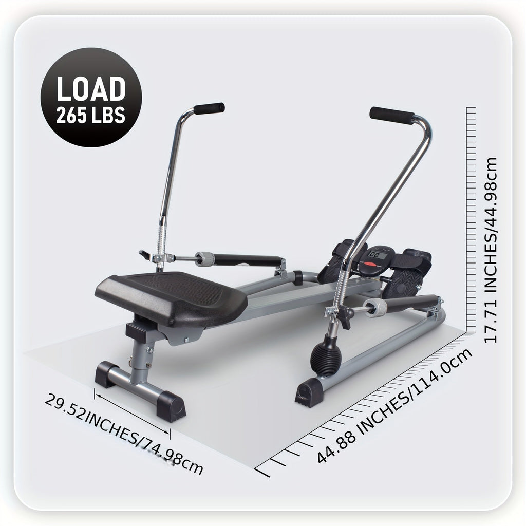 Foldable Rowing Machine With Lcd Monitor - Fitness Trainer(Grey)
