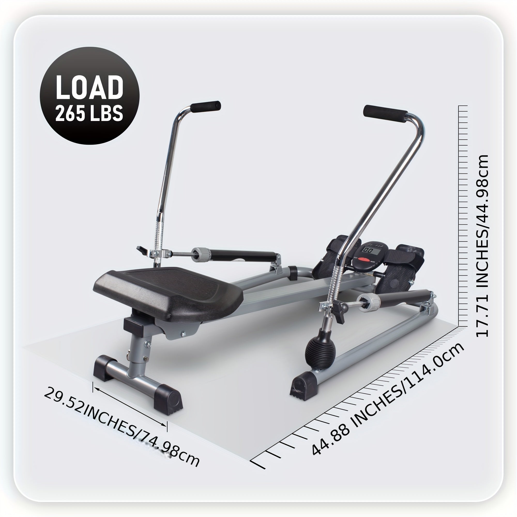 Foldable Rowing Machine With Lcd Monitor - Fitness Trainer(Grey)