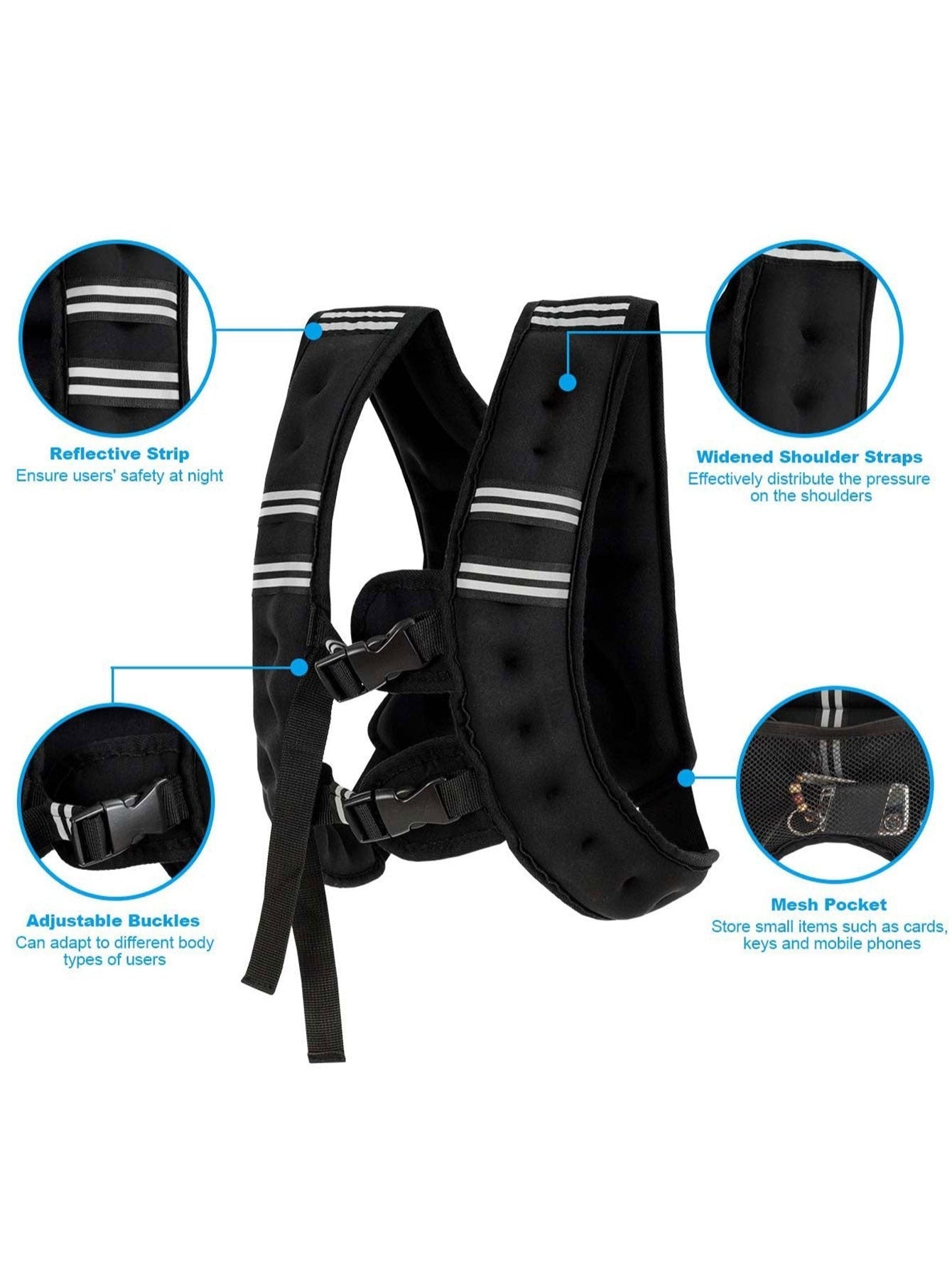 Adjustable 3KG Weighted Running Vest with Reflective Strips