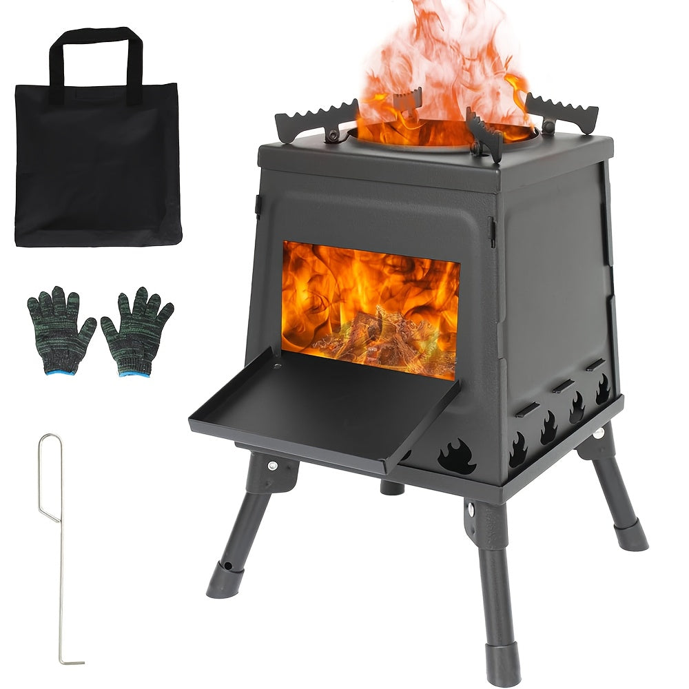 Portable Folding Firewood Camping Stove – Multifunctional Wood Burning BBQ & Picnic Stove