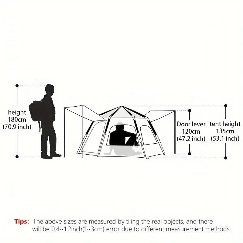 Hexagonal Fiberglass Pole Camping Tent - Silvery Glue Beige, 4-Person Capacity