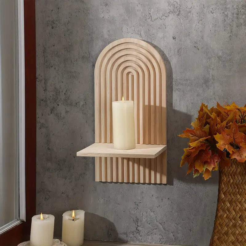 Radiant Reverie: Boho Wooden Sun Rainbow Wall Shelves