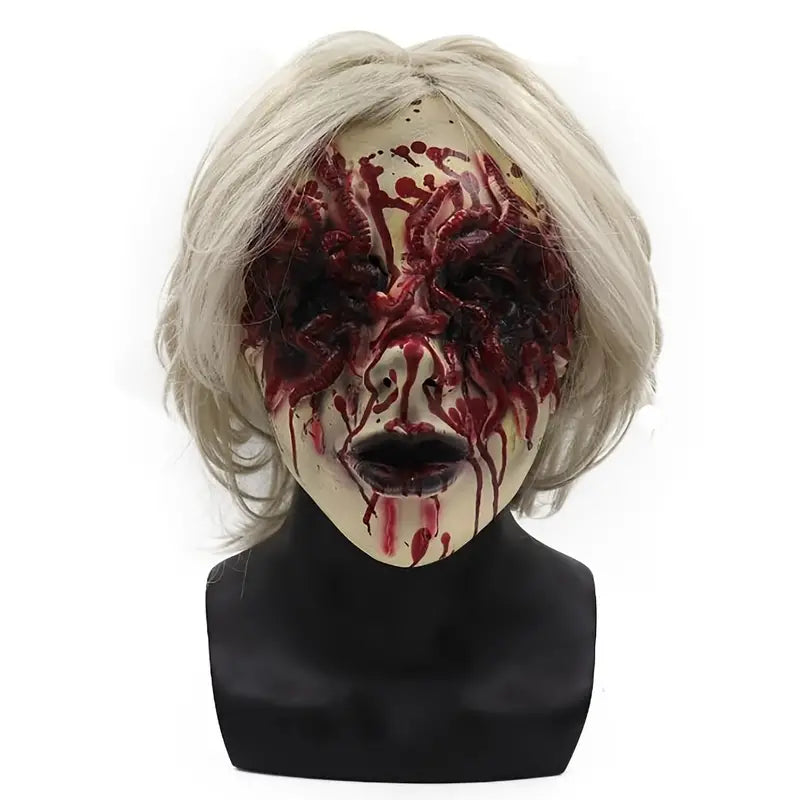 Spectral Elegance: The Haunting Beauty of a White-Haired Ghost Mask