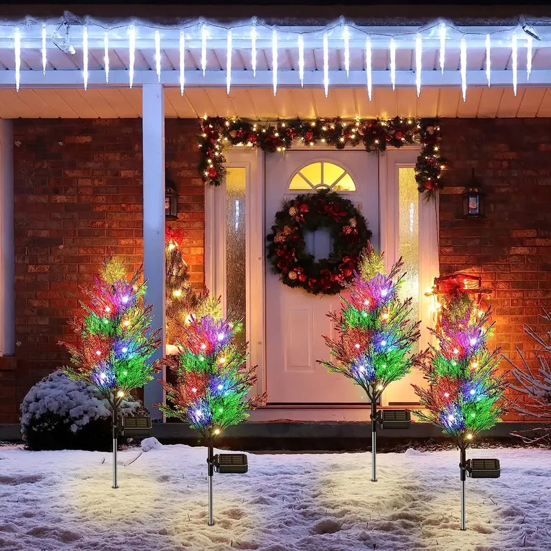 Twinkling Treasures: Festive Set of Four Solar Pine Lights for Christmas