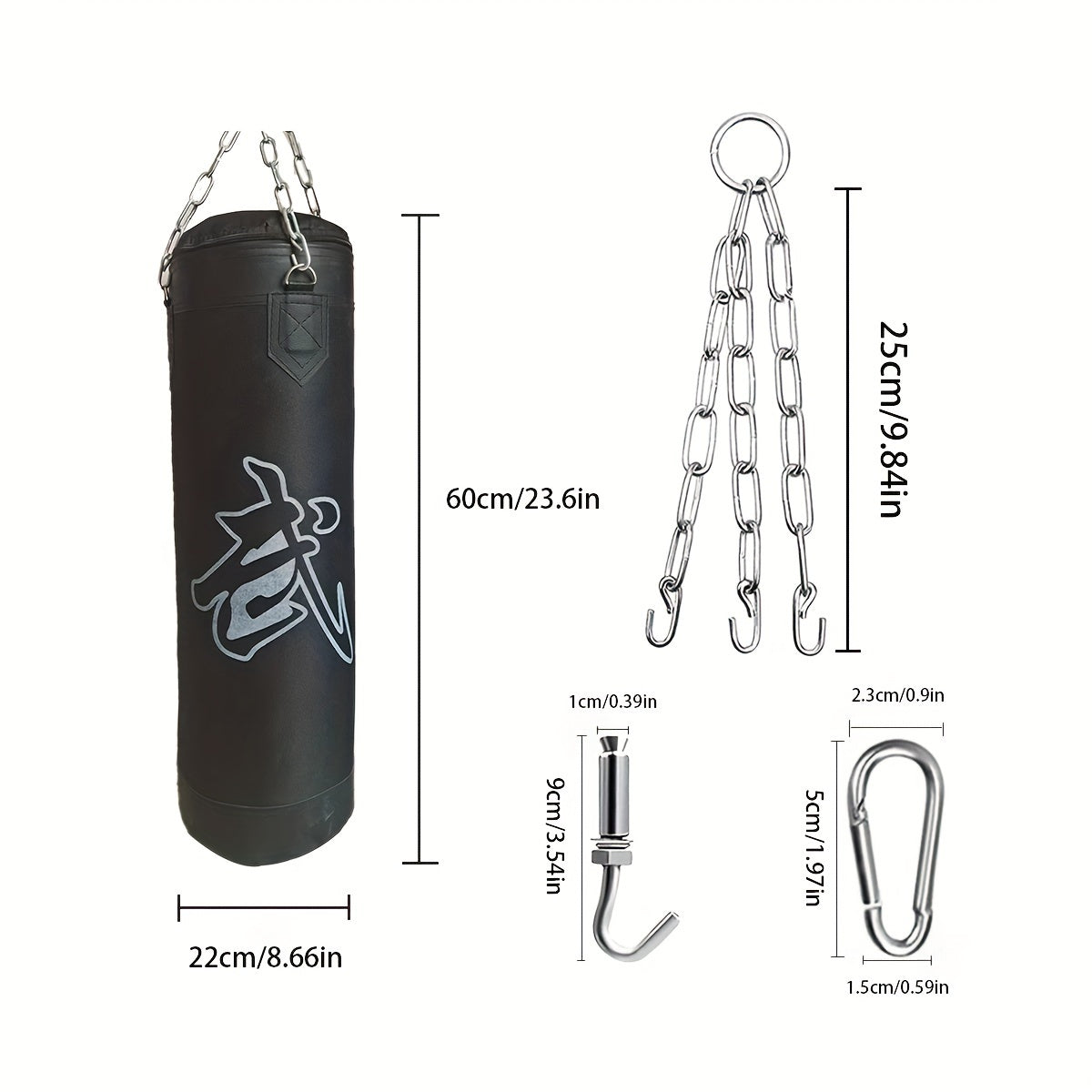 1 Set 60Cm Heavy-Duty Hanging Boxing Sandbag(Black)