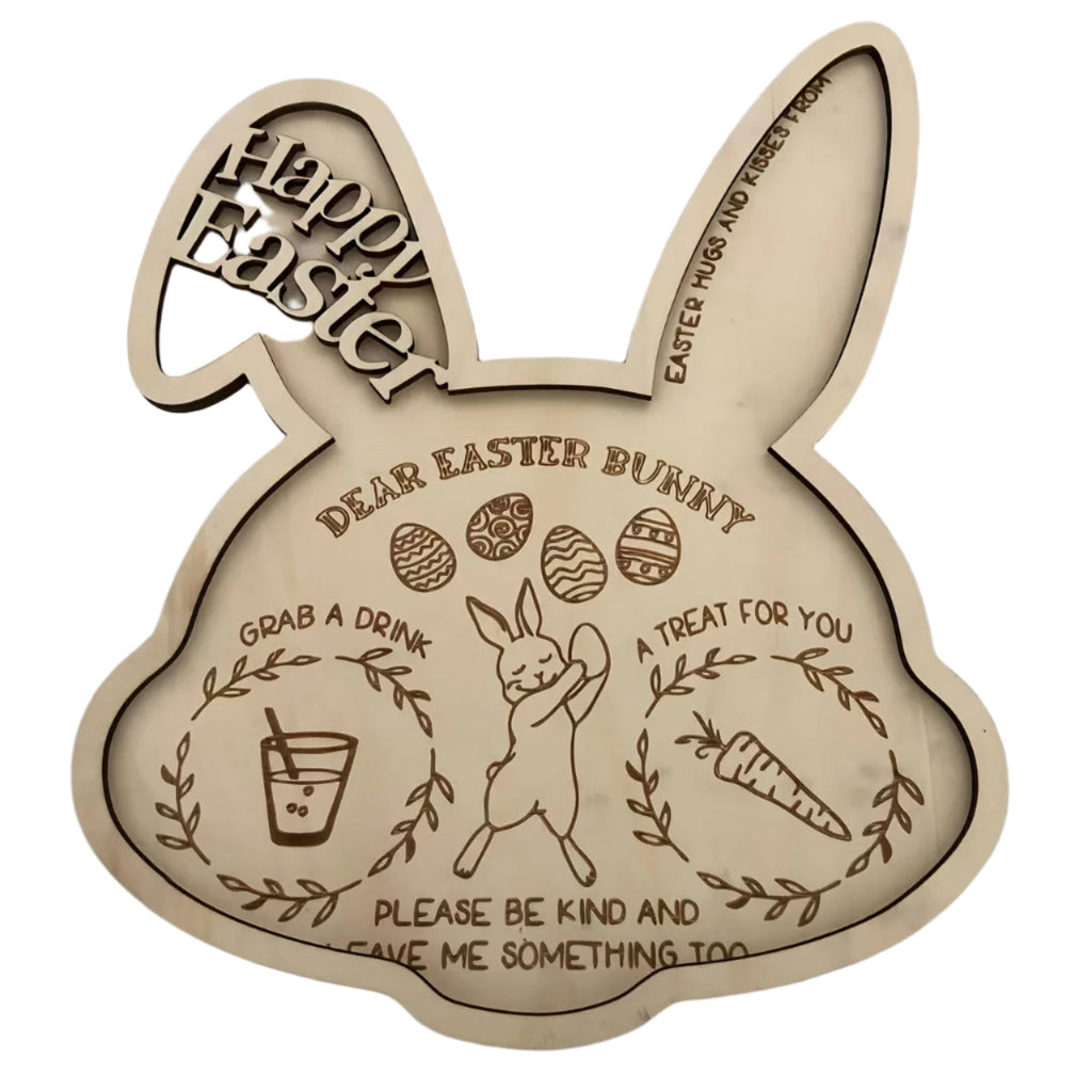 Easter Bunny Wooden Tray Centerpiece Rustic Decor