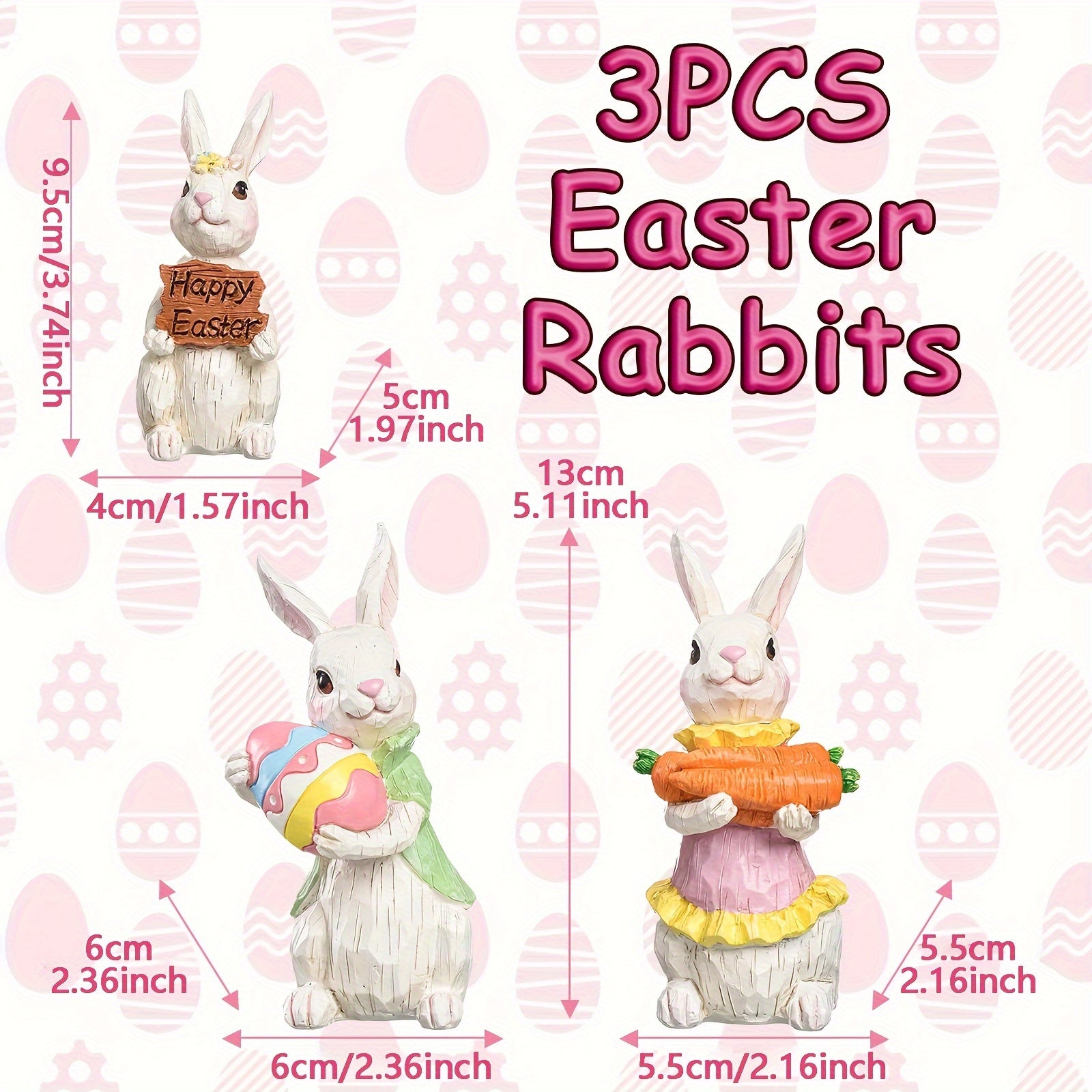 3pcs Vintage Easter Rabbit Resin Ornaments Decor