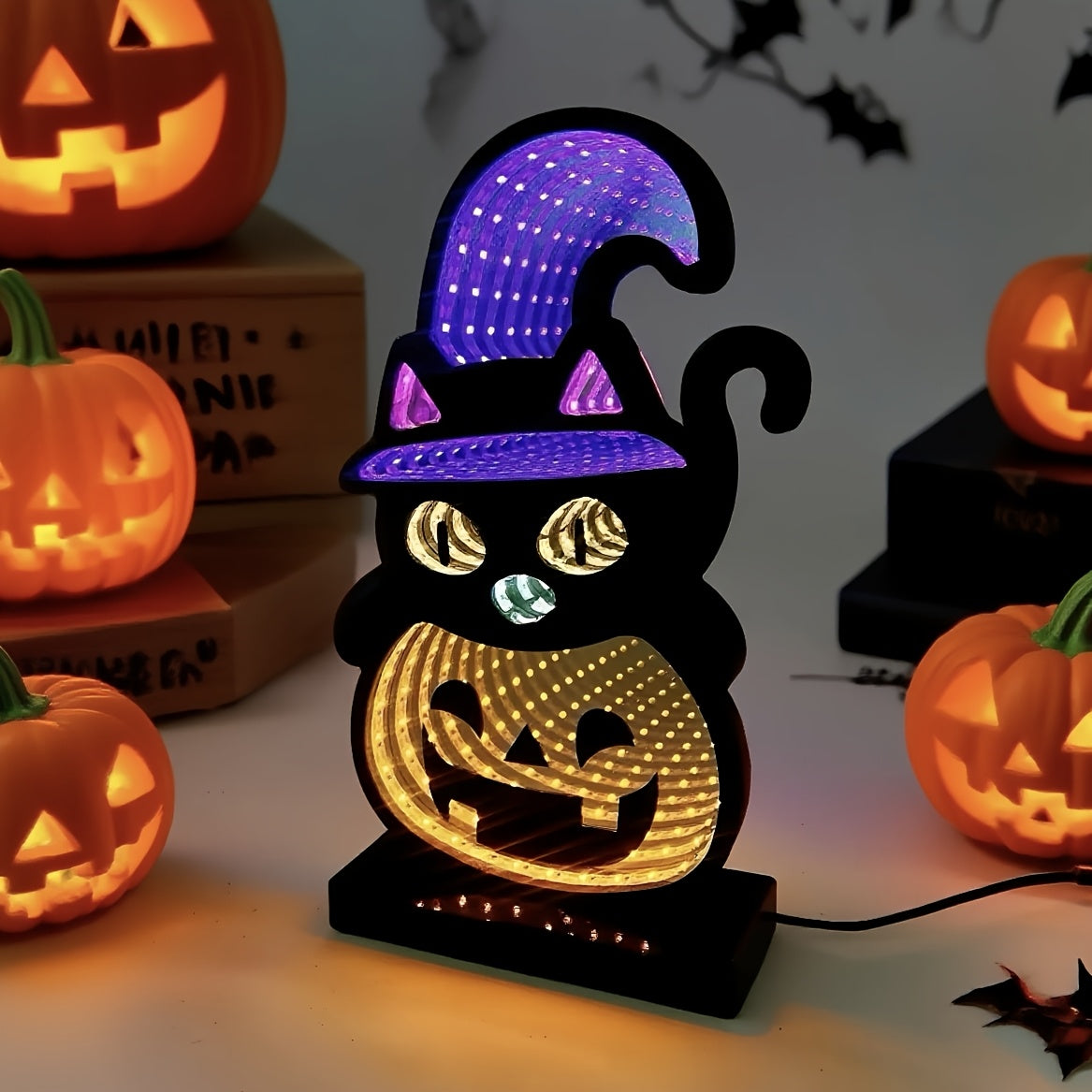 LED Infinity Mirror Halloween Devil Cat