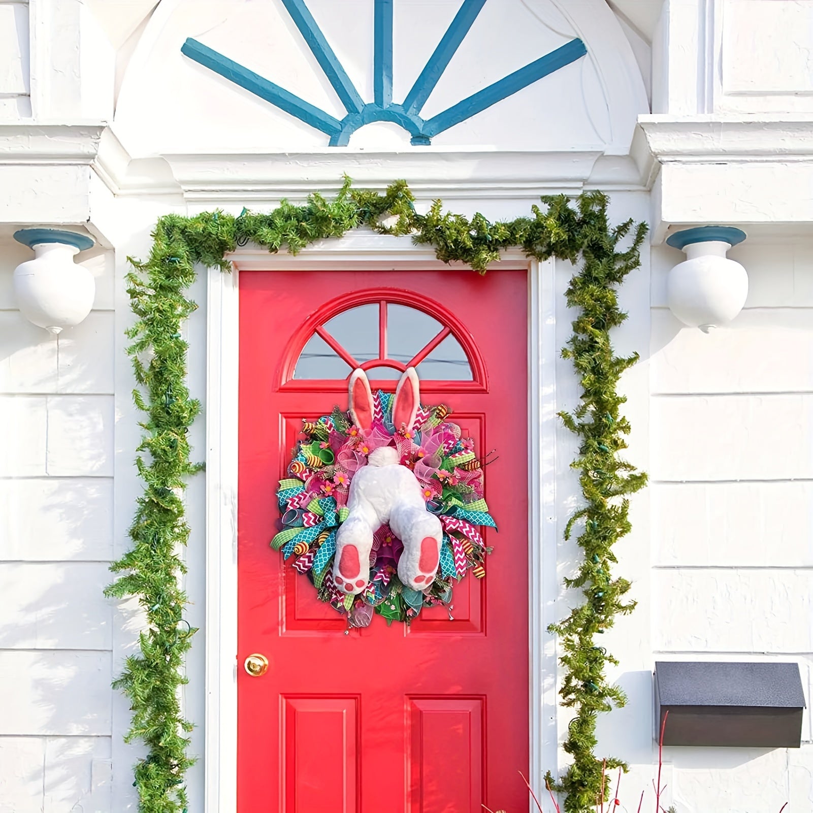 Rabbit Decoration Garland Bunny Wreath Easter Hanging Decor