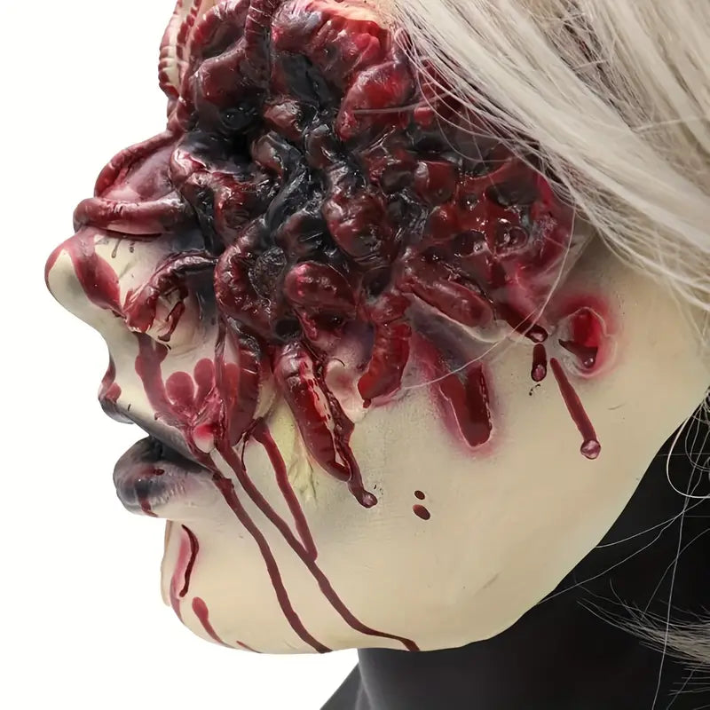 Spectral Elegance: The Haunting Beauty of a White-Haired Ghost Mask