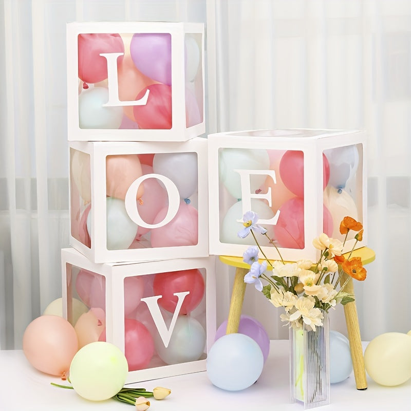 Transparent Balloon Box Set With White Love Letters
