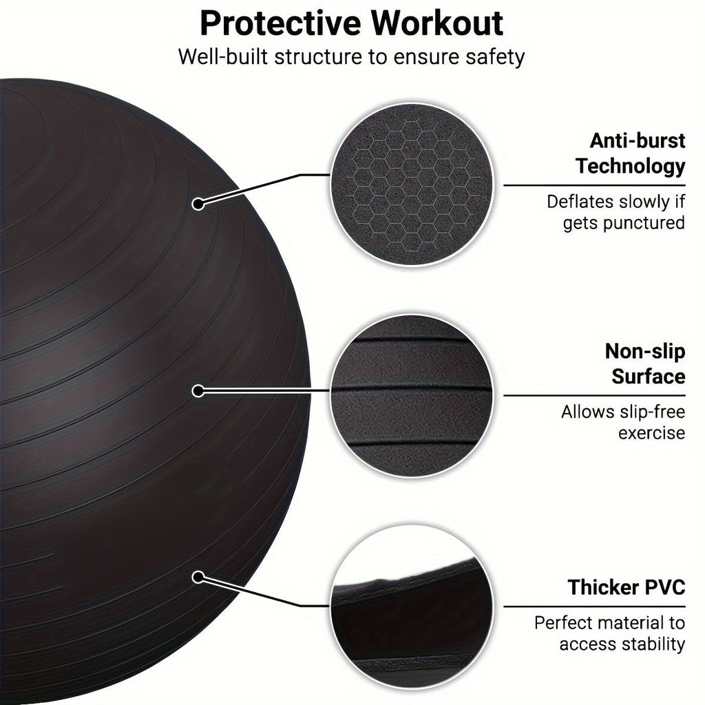 Heavy-Duty Explosion-Proof Yoga Ball With Air Plug And Pump(Black)