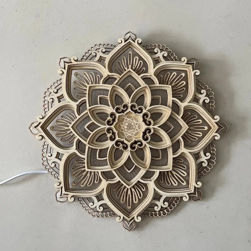 Lotus Mandala Yoga Room Night Light - LED Multi-Layer Wooden Creative Atmosphere Light