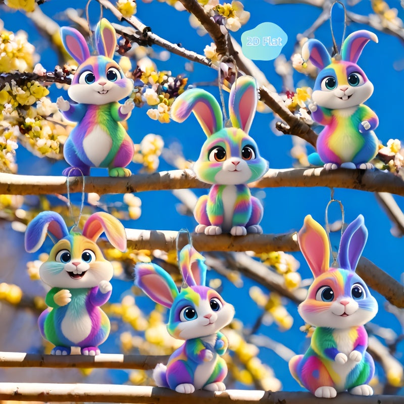 6Pcs Colorful Easter Rabbit Acrylic Ornaments