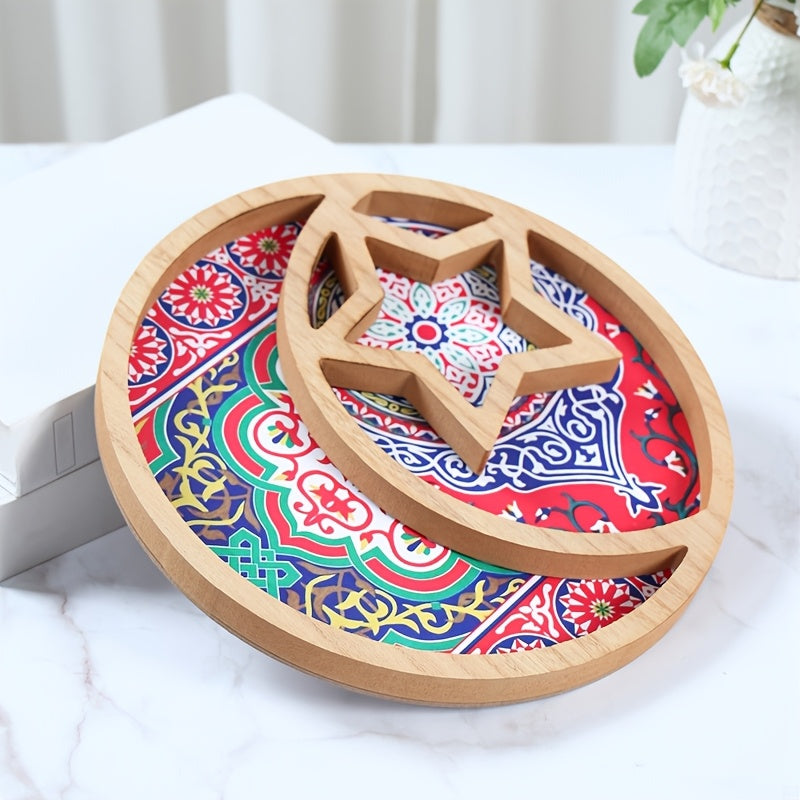 Eid Mubarak Wooden Dessert Tray with Star & Moon