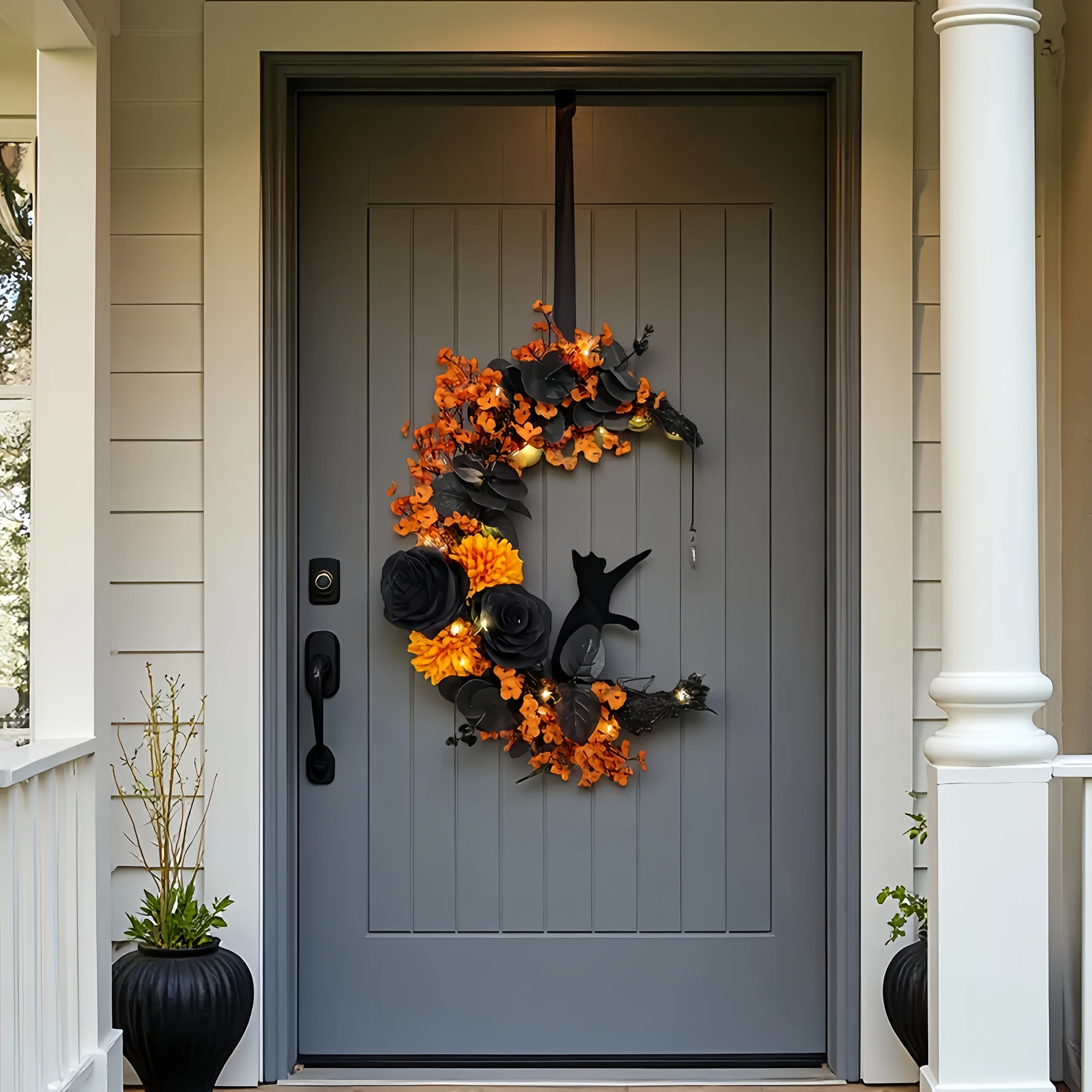 Gothic Halloween Moon Wreath Door Hanging