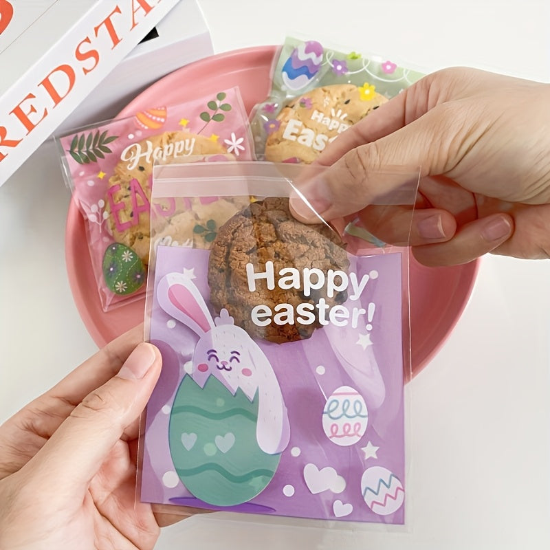 100pcs Easter Self-Adhesive Cartoon Plastic Bags