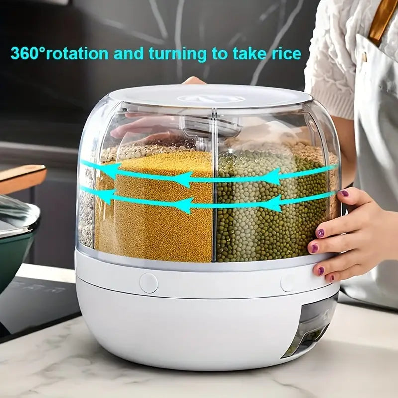 360° Rotating Cereal Dispenser with 6 Grids - White