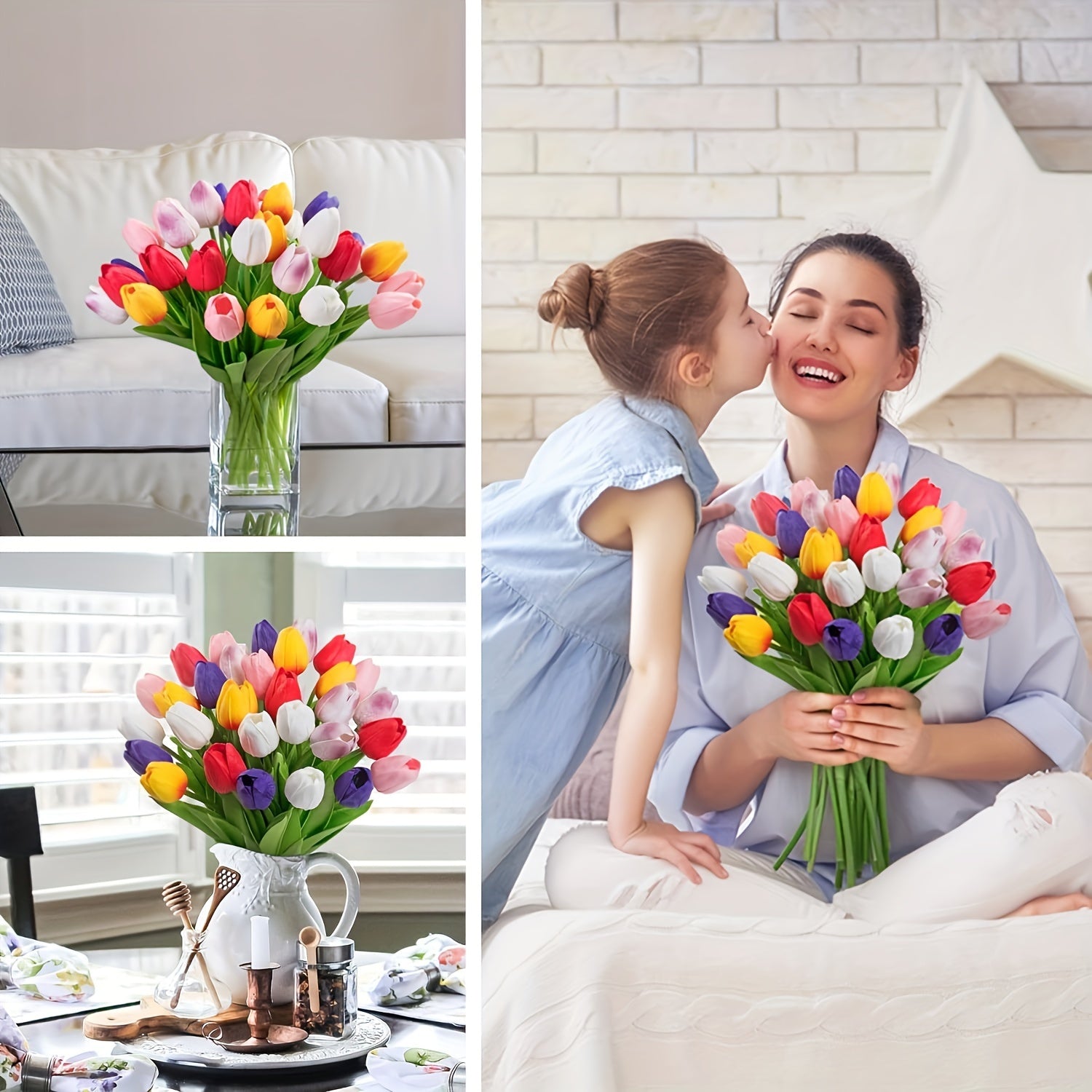 10Pcs Multi-Color Pu Artificial Tulip Bouquet For Decor