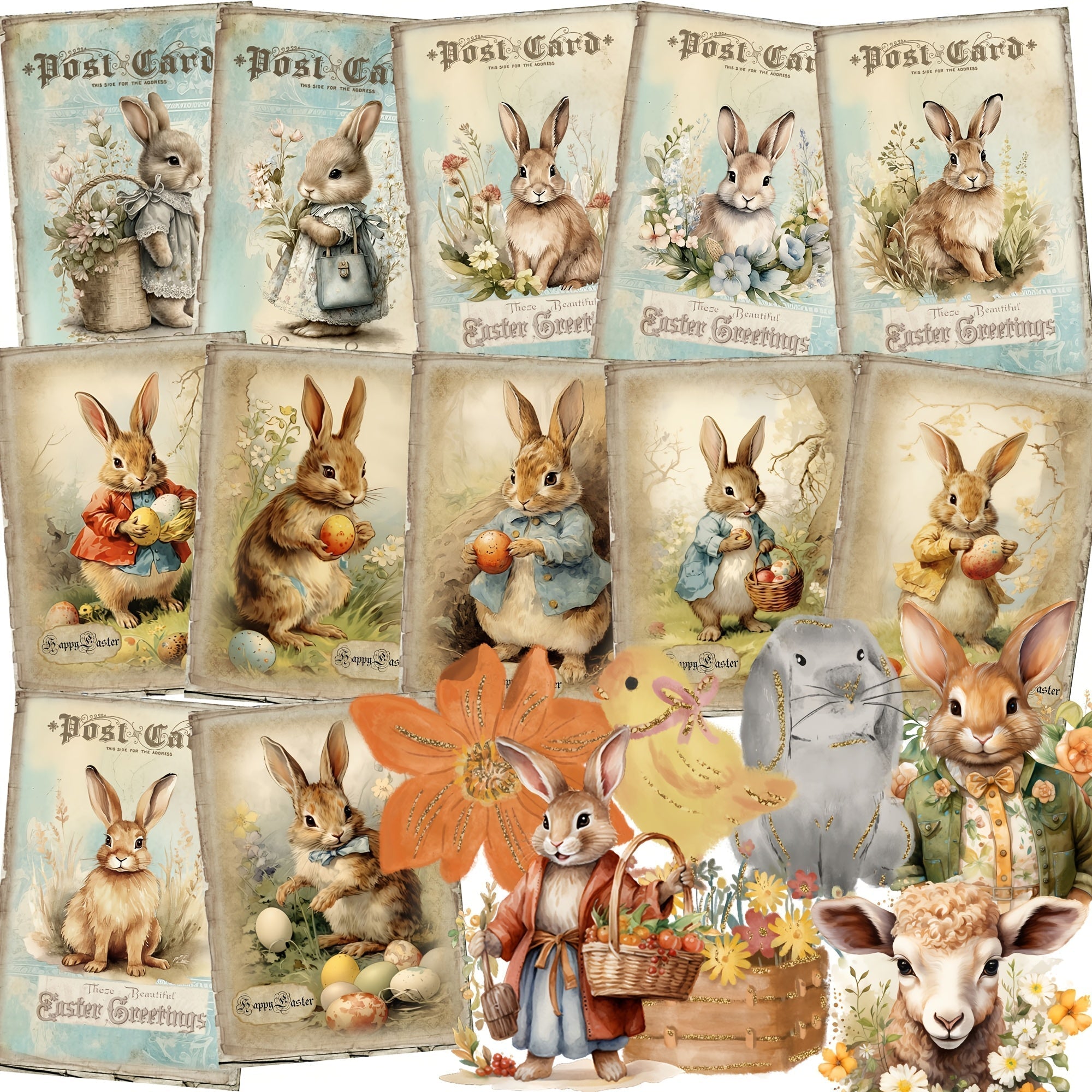 52pcs Easter Postcard Set with Stickers for Crafts