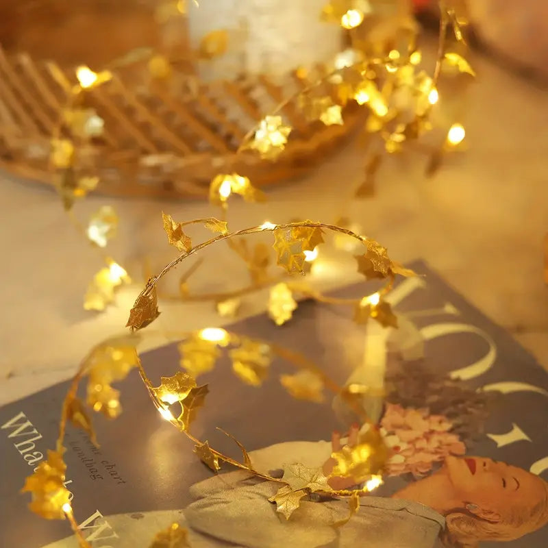 1-Pack LED Golden Leaf Fairy Lights - Firefly Starry Lights
