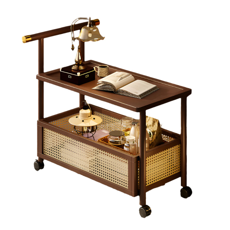 Golden Mobile Side Table with Wheels and Storage