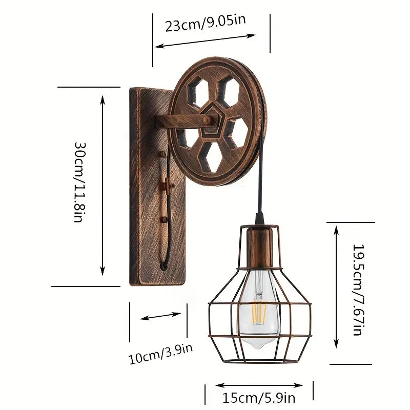 Vintage Industrial Wall Sconce - Rustic Farmhouse Bedside Lamp (Bronze)