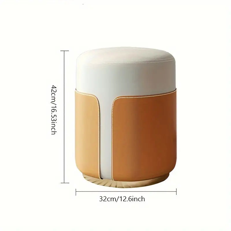 Solid Wood Frame Microfiber Leather Circular Dressing Stool in Orange Color