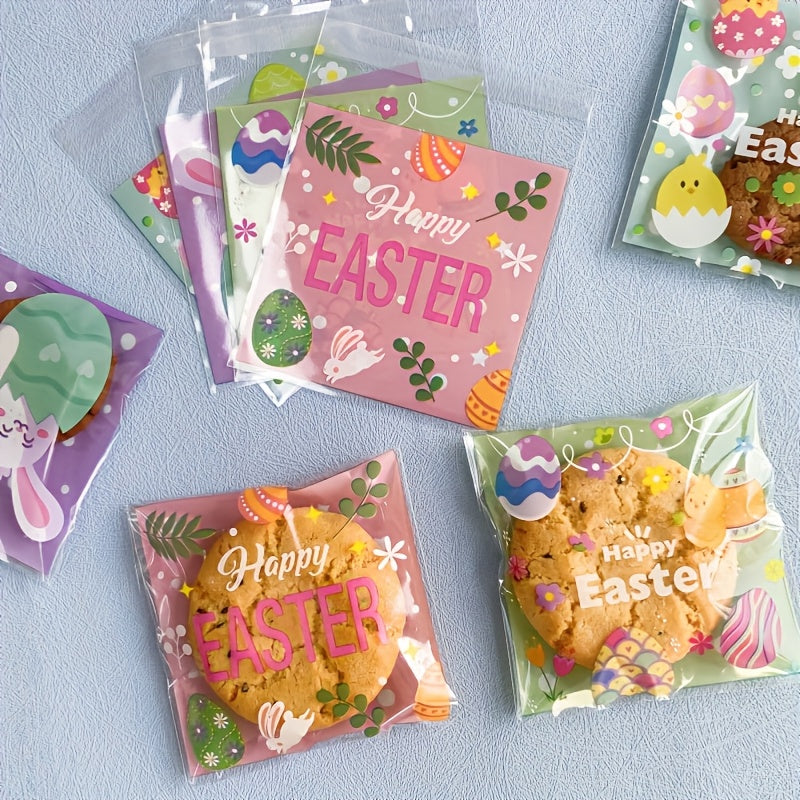 100pcs Easter Self-Adhesive Cartoon Plastic Bags