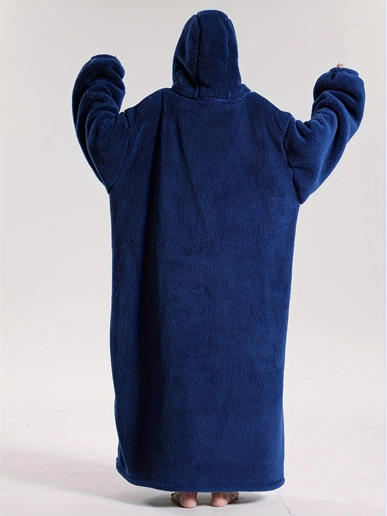 Winter Fleece Hooded Robe Navy Blue Blanket