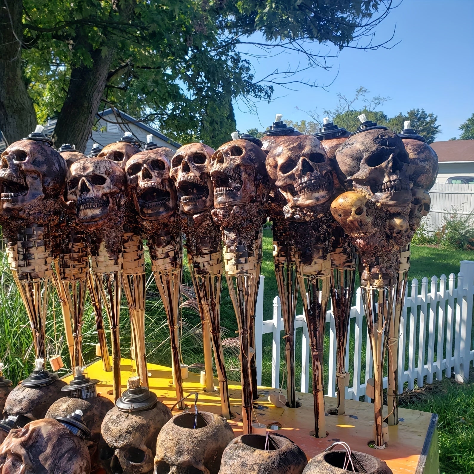 Halloween Mummy Skull Tiki Torch Outdoor Decor