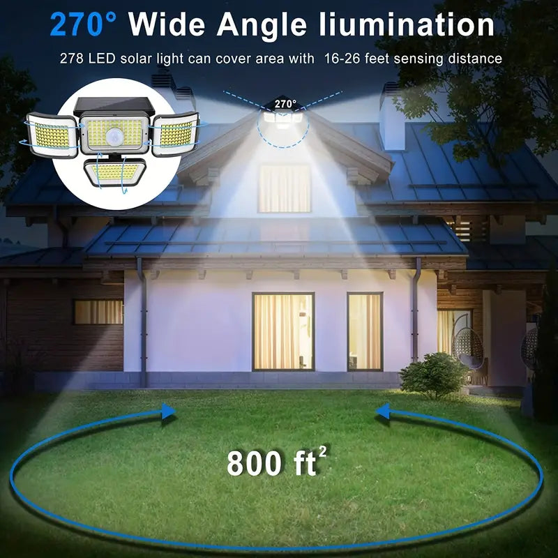 278LEDs Solar Outdoor Motion Sensor Security Flood Lights