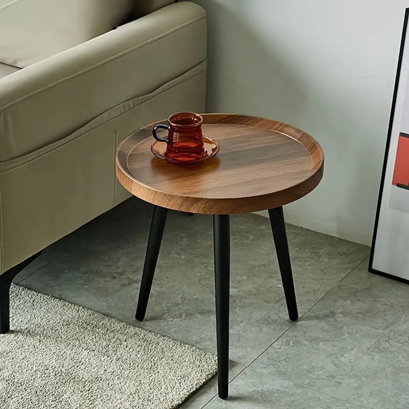 Contemporary Nordic Style Wood Round Coffee Table - Walnut Color
