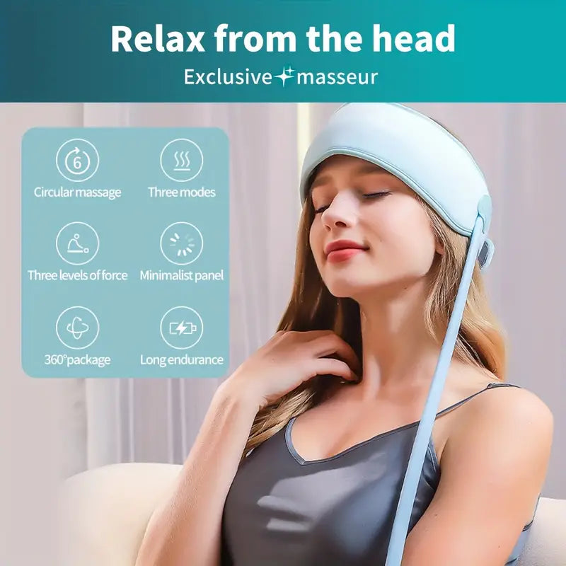 360° Relaxing Electric Scalp Massager with Heat & Knead(Blue)