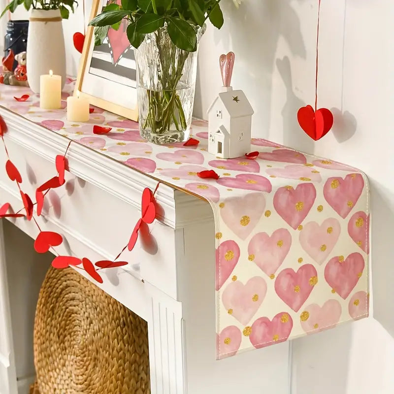 Golden Love Linen Table Runner