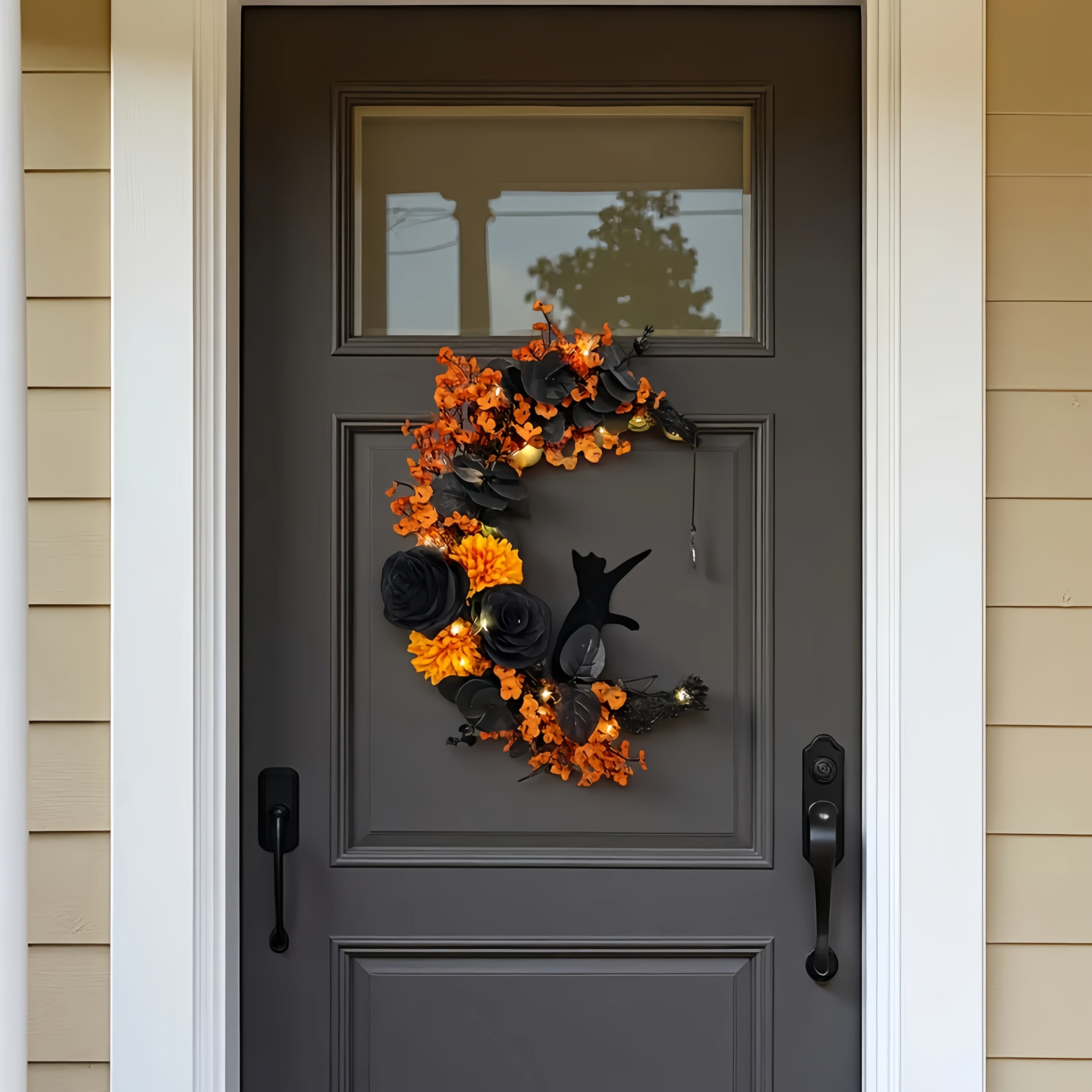 Gothic Halloween Moon Wreath Door Hanging