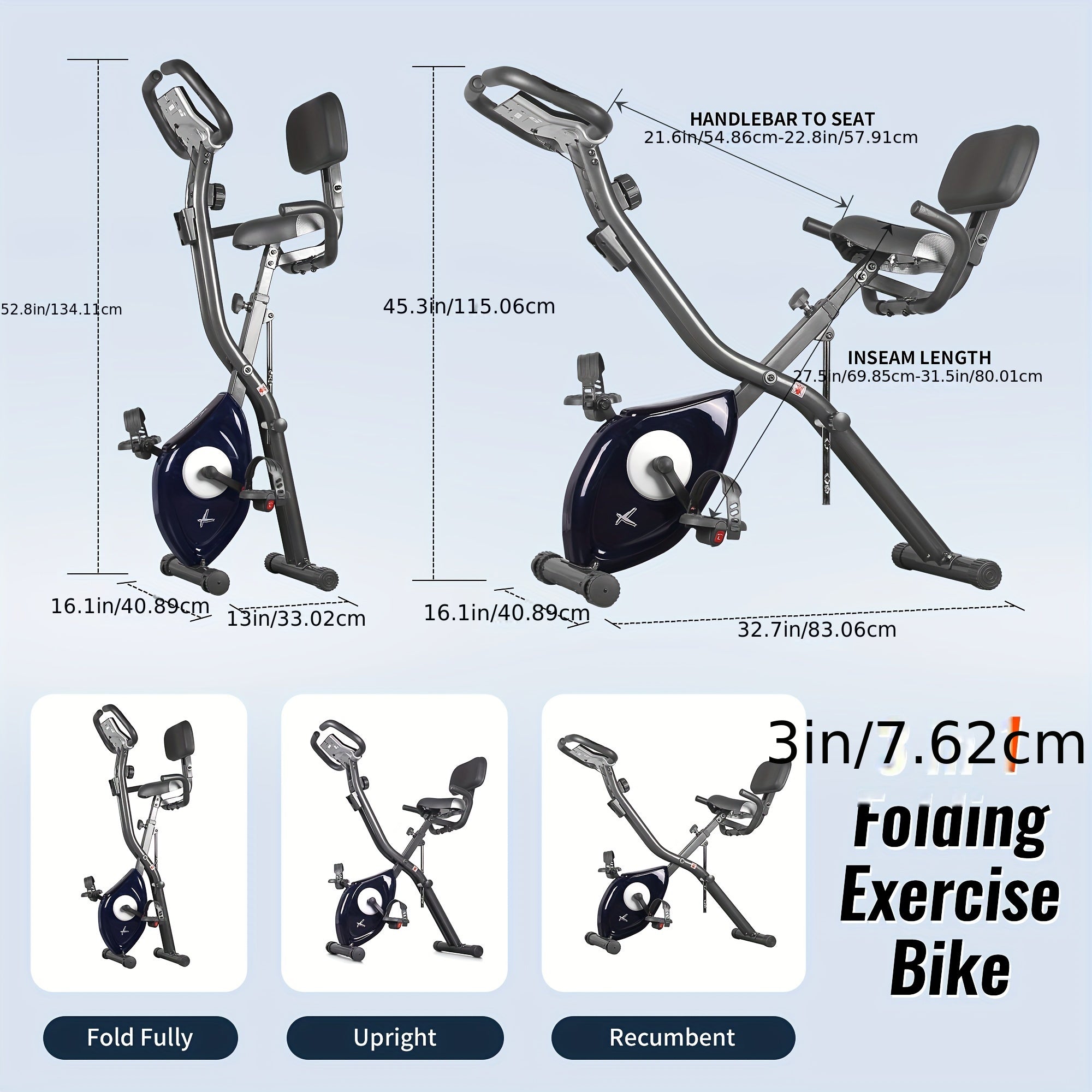 Ultra-Quiet Foldable X-Bike With Heart Rate Monitor & Lcd Display(Blue)