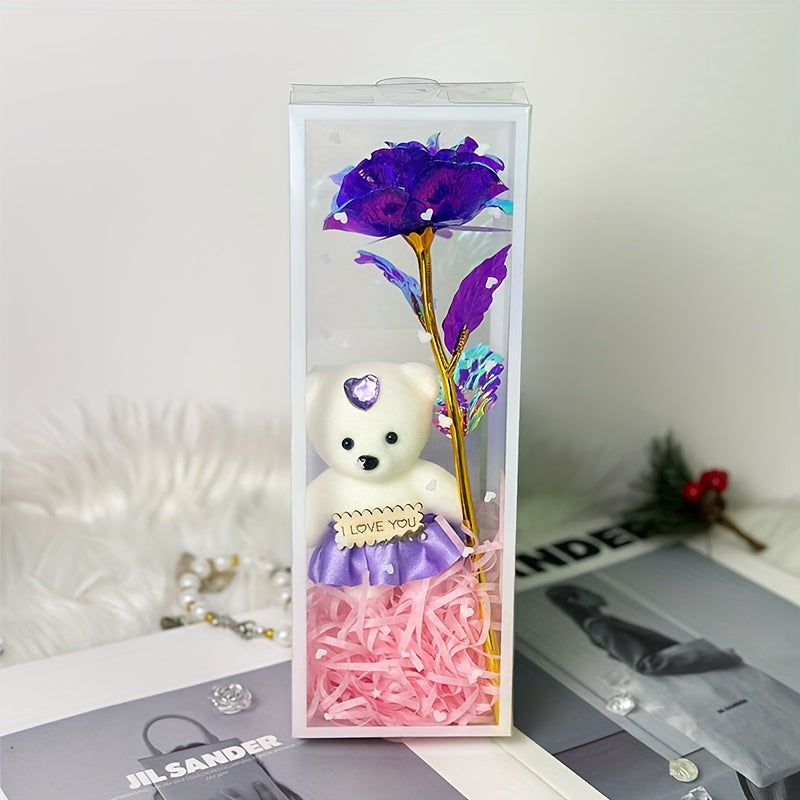Enchanted Bear & Rose Gift Box For Special Occasions (Purple)