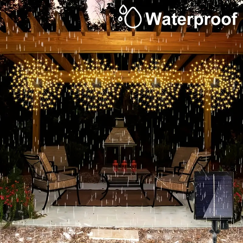 Outdoor Solar Firework Lights - 4-Pack 480 LED Starburst Hanging Lights