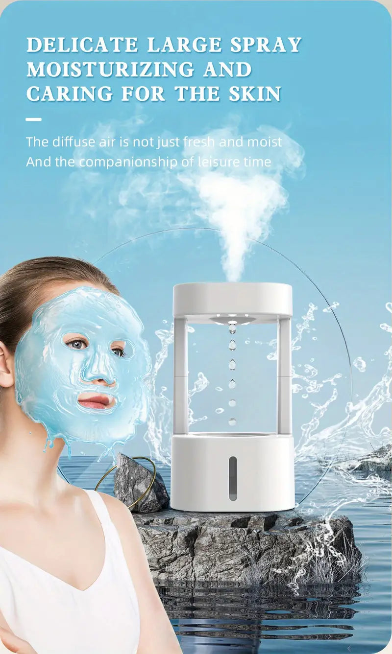 Levitating Plant Water Drop Humidifier - 580ML Cool Mist, Anti Gravity Design, USB Powered, Nightlight