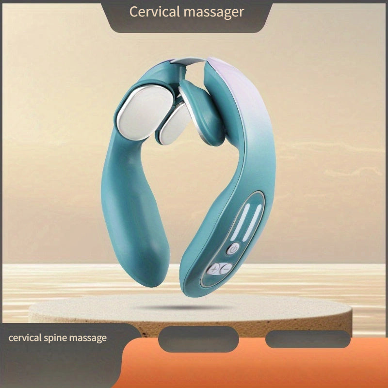 Usb Rechargeable Neck & Head Massager - Luxury 4-Head Heating Massager(Blue)