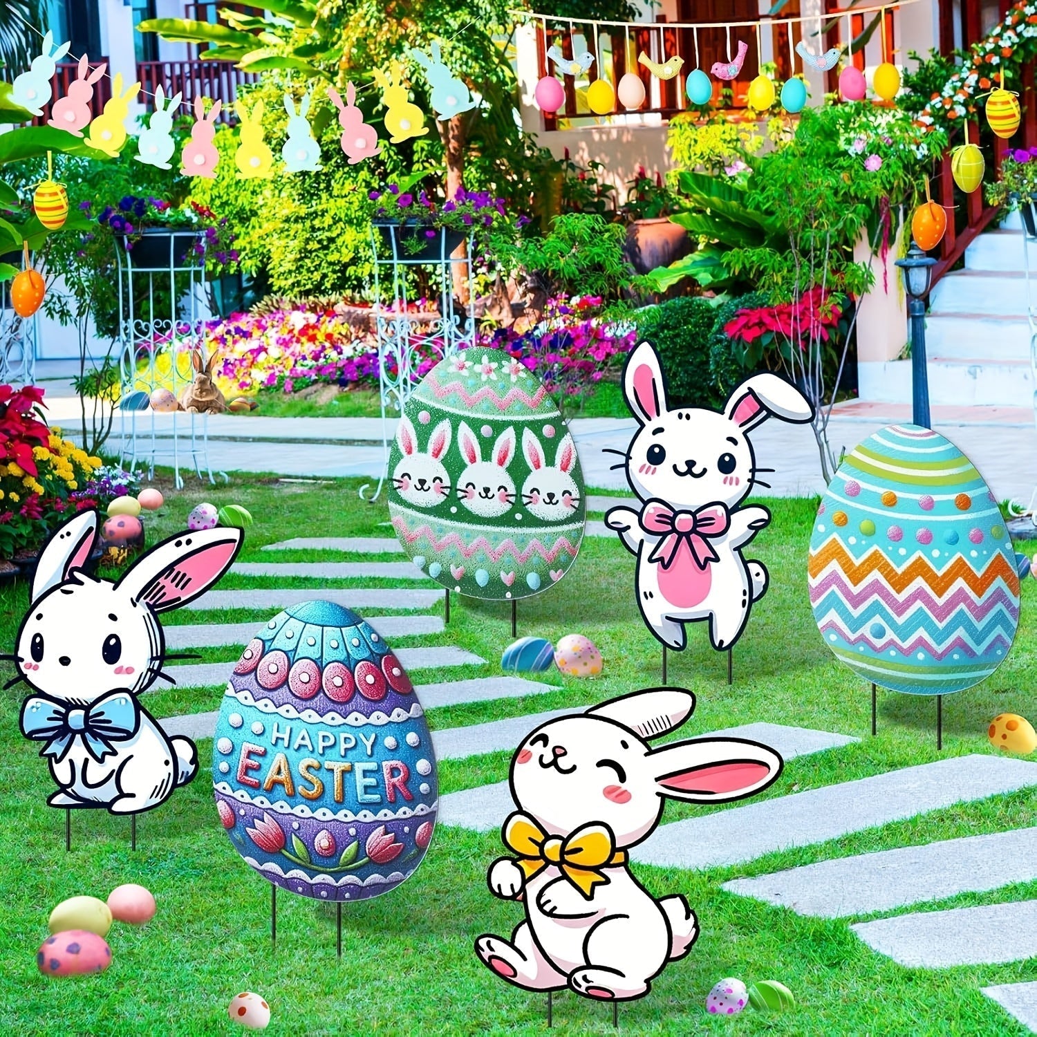 2D Easter Egg Yard Decorations with Metal Stakes