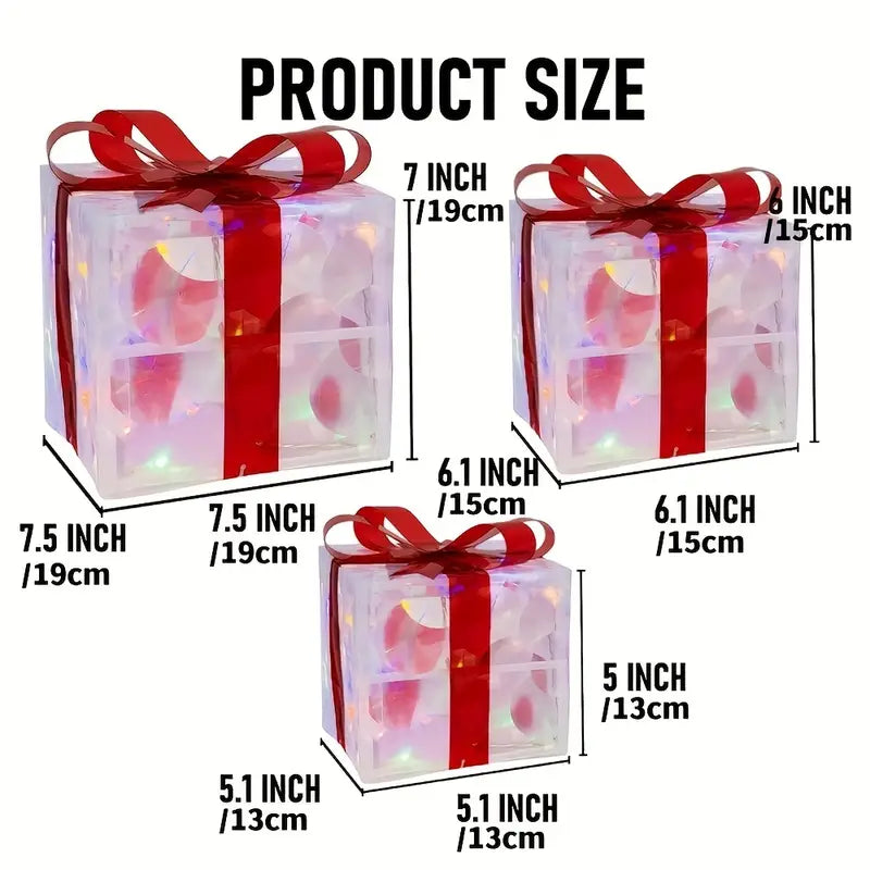 Sparkling Trio: Festive LED Christmas Gift Boxes Set