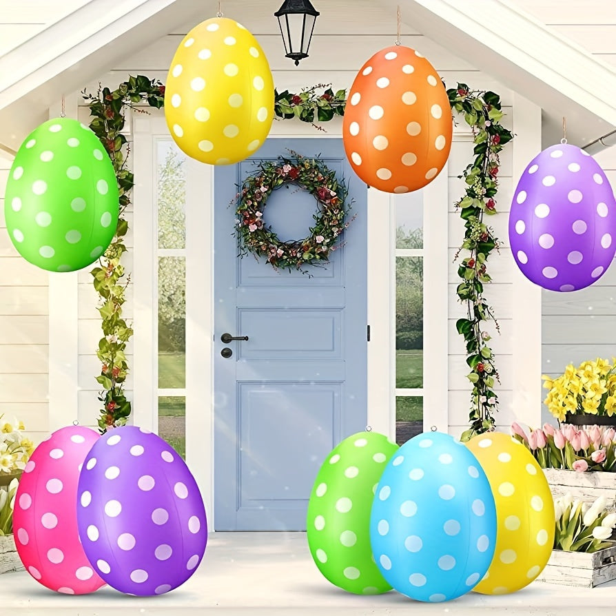 Set Of 6 Multicolored Polka Dot Inflatable Easter Eggs