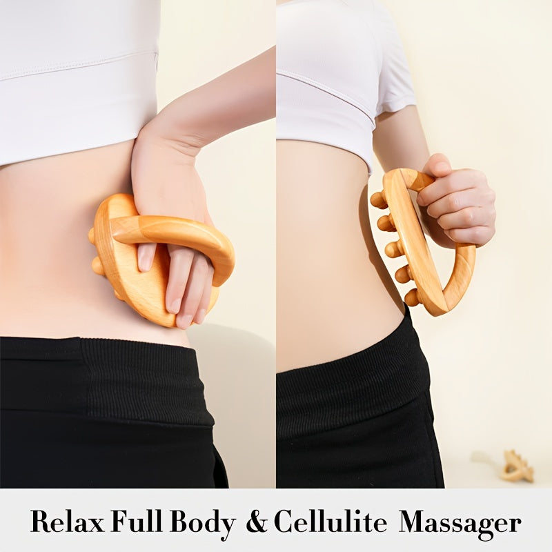 2Pcs 12-Beads Gua Sha Massage Stick – Carbonized Solid Wood(Brown)