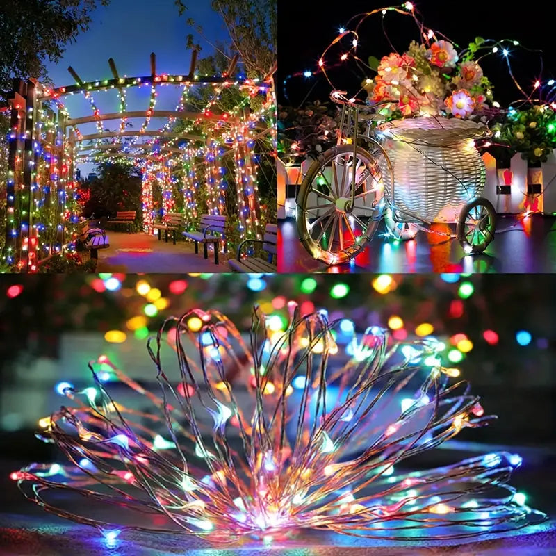 Solar-Powered Sparkle: Christmas Copper Wire String Lights