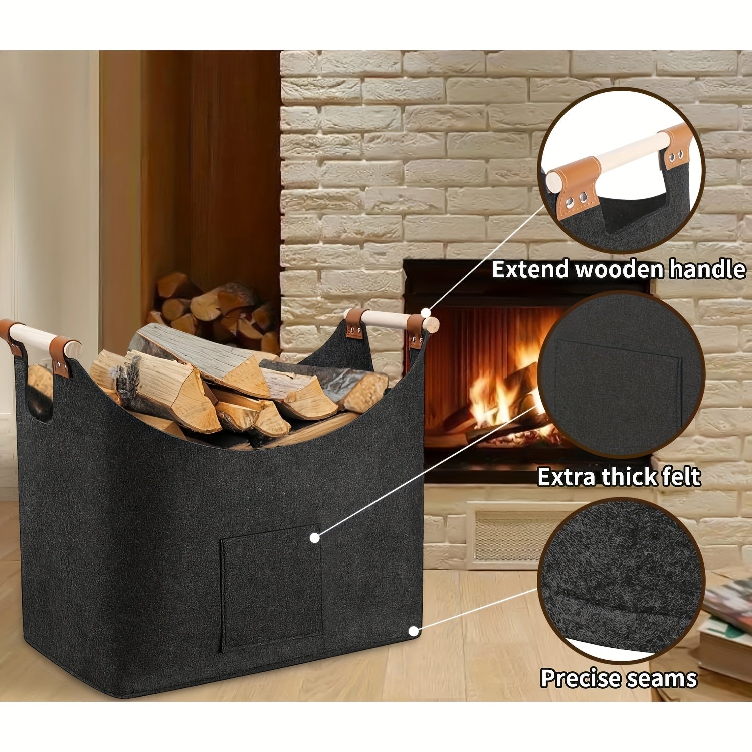 Wooden Firewood Basket with Blanket